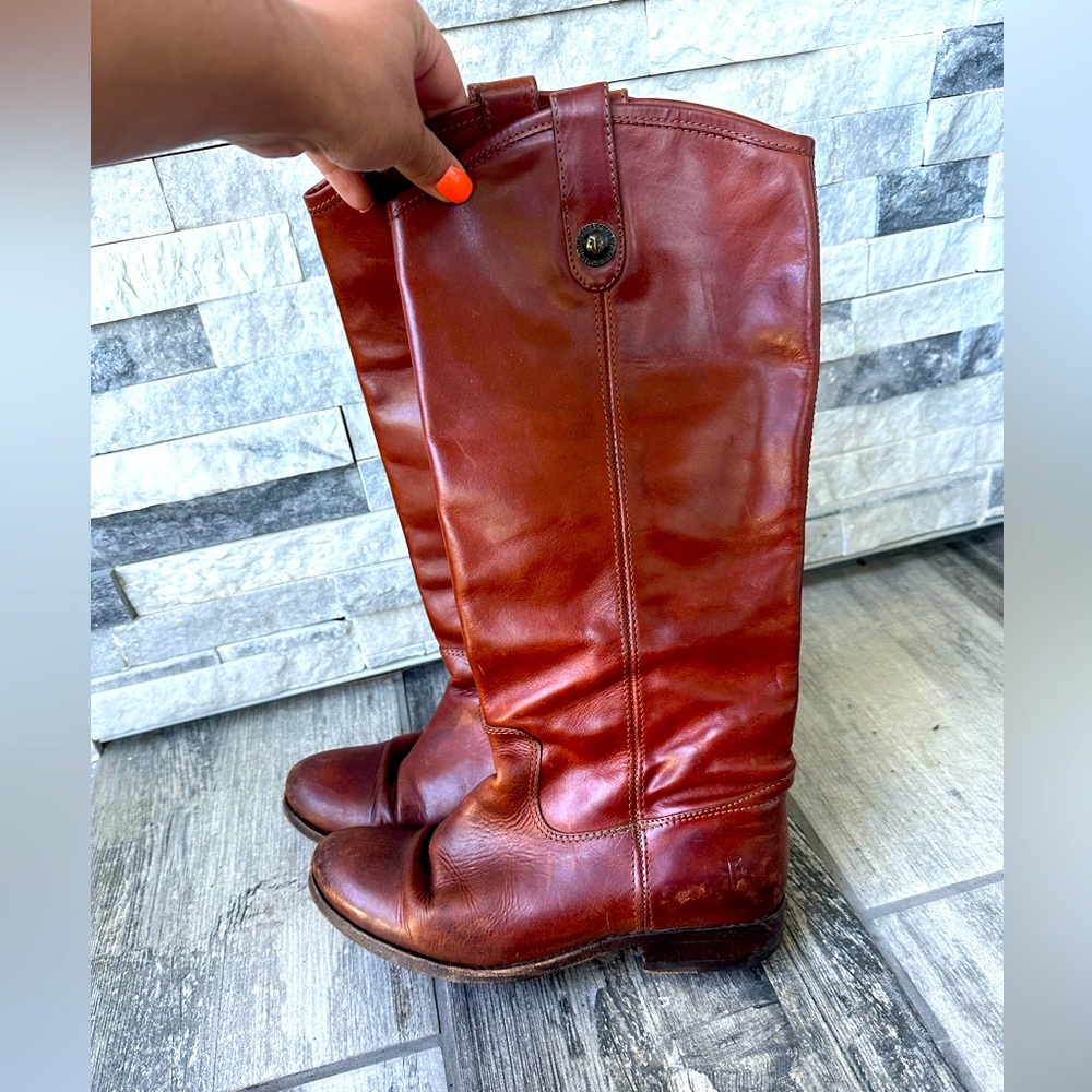 Frye Melissa Button Tall Leather Boot Cognac Western Equestrian Riding Sz8.5 B - Picture 1 of 17
